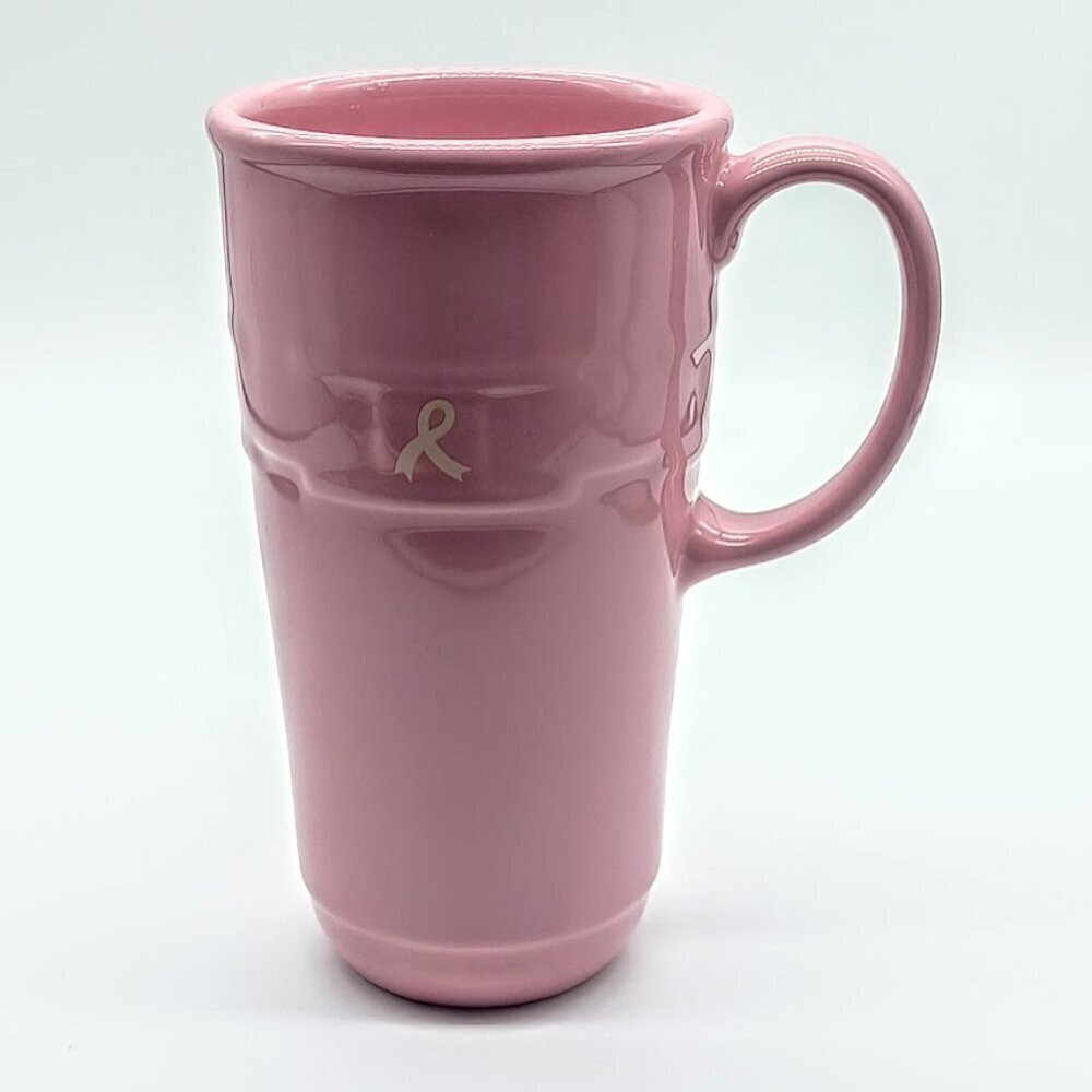 Longaberger Pottery Breast Cancer Awareness Pink Travel Ceramic Mug
